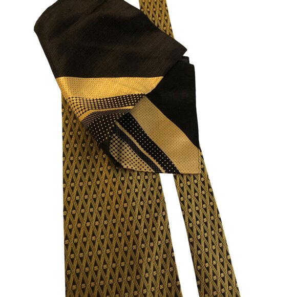 Robert Talbott Protocol Gold Black Geometric Silk Tie Pocket Square Mens Necktie - Picture 1 of 8